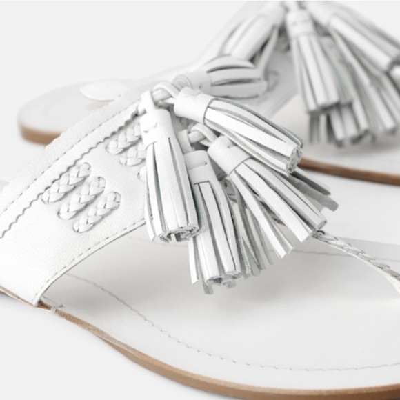 ZARA LEATHER FLAT TASSLE BRAIDED WHITE SANDALS BRAND NEW WITH TAGS US 7.5 EUR 38 - Picture 5 of 10